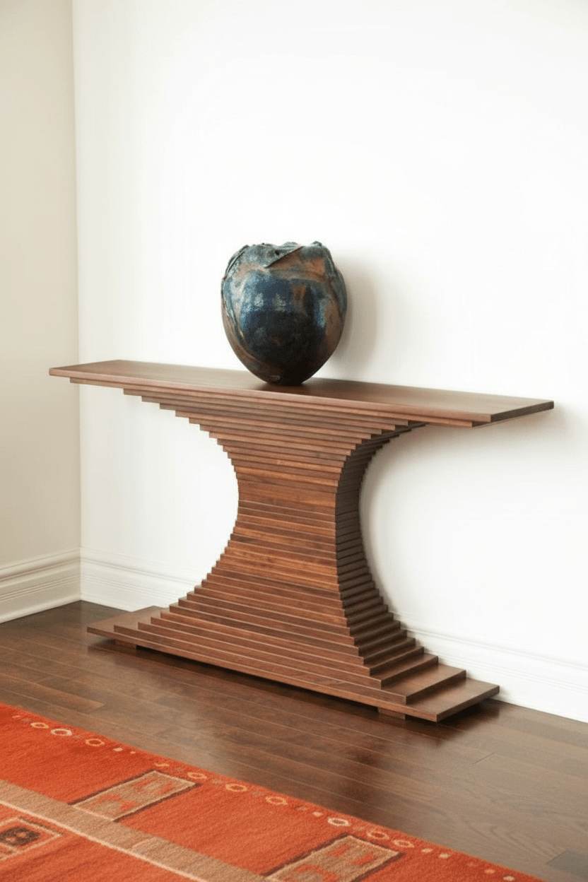Ribbed Hourglass Console Table – Handcrafted Solid Wood | طاولة كونسول ساعة رملية مضلعة – خشب صلب مصنوع يدوياً - M&M