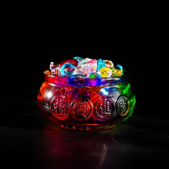 YU FENG 3’’ Colorful Crystal Glass Treasure Basin Cornucopia Bowl with - M&M