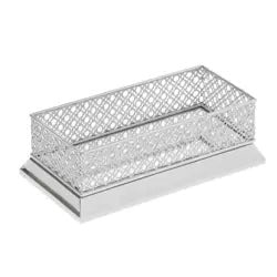 Rectangular Metal Storage Tray – Mirror Base & Cutwork Detailing – 38x18x10cm – Silver - M&M