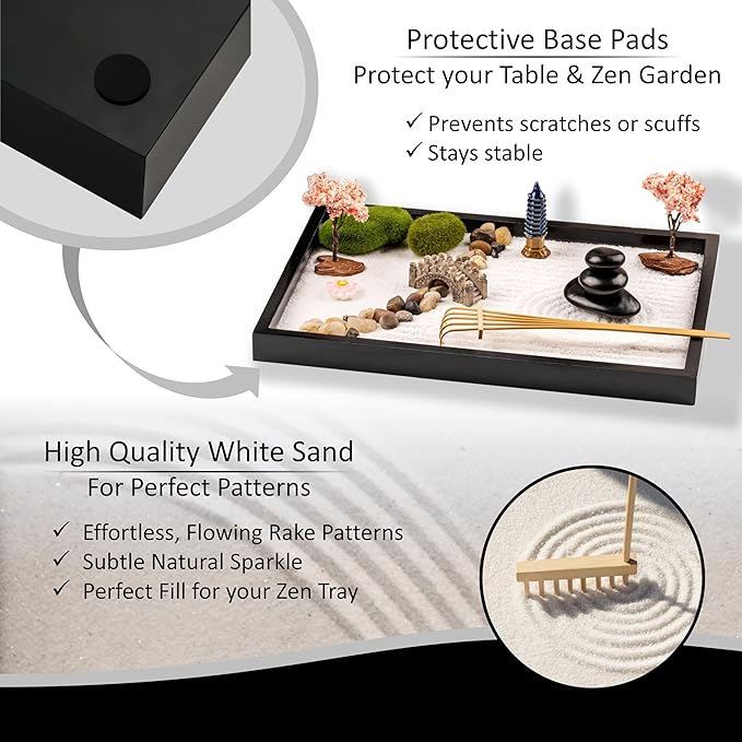 Zen Garden Kit 11x8in Beautiful Premium Japanese Mini Rock Garden Gift Set. Home - M&M