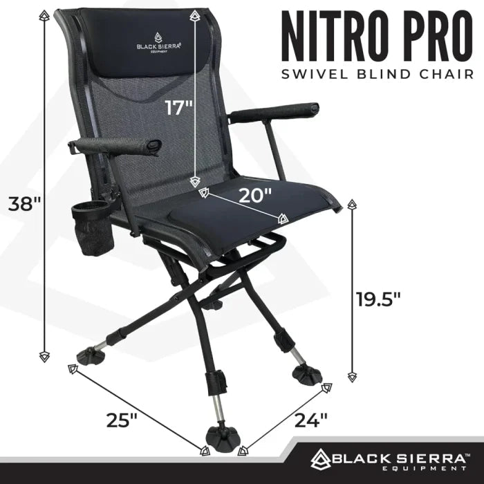 Black Sierra Nitro Pro XL 360° Silent Swivel Hunting & Fishing Chair – Padded, 300 Lbs Capacity, Armrests, Adjustable Legs, Cupholder & Carry Strap | UAE - M&M