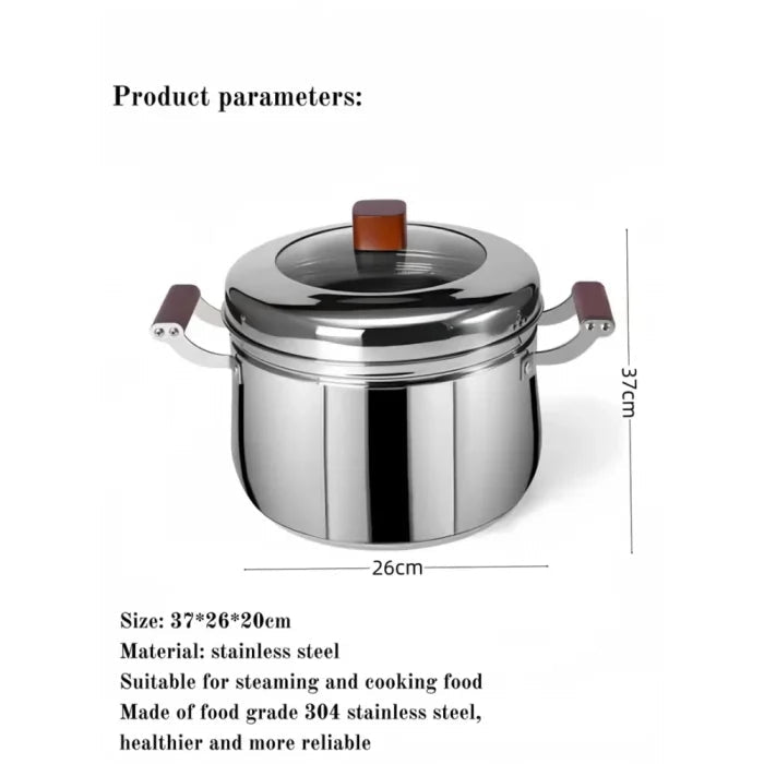 C&E 304 Stainless Steel Soup & Rice Pot with Steamer – Multi - Functional Cooking Pot for Home Use | UAE - M&M