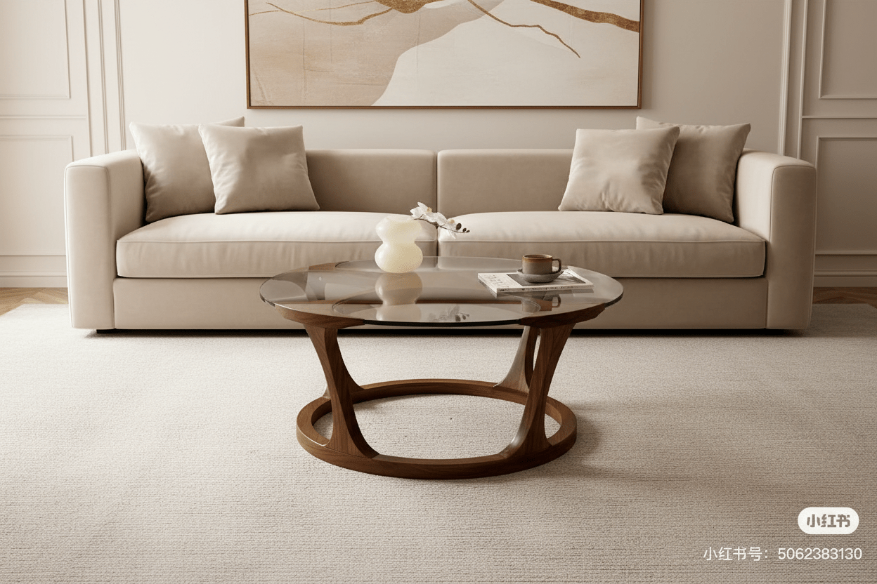 Handcrafted Glass & Walnut Sculptural Coffee Table – Made to Order | Tri - Blade Design - M&M
