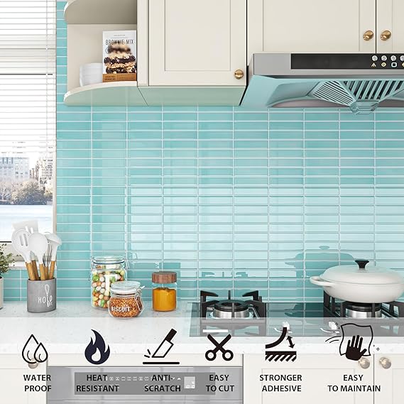 ReWallpaper Teal Subway Tile Peel and Stick Backsplash Blue Green Backsplash - M&M