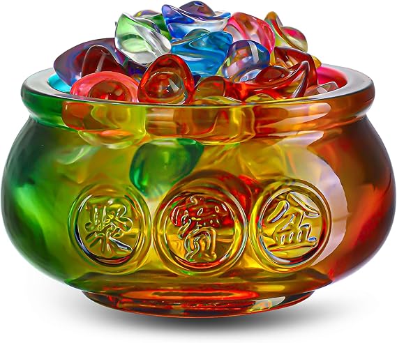 YU FENG 3’’ Colorful Crystal Glass Treasure Basin Cornucopia Bowl with - M&M