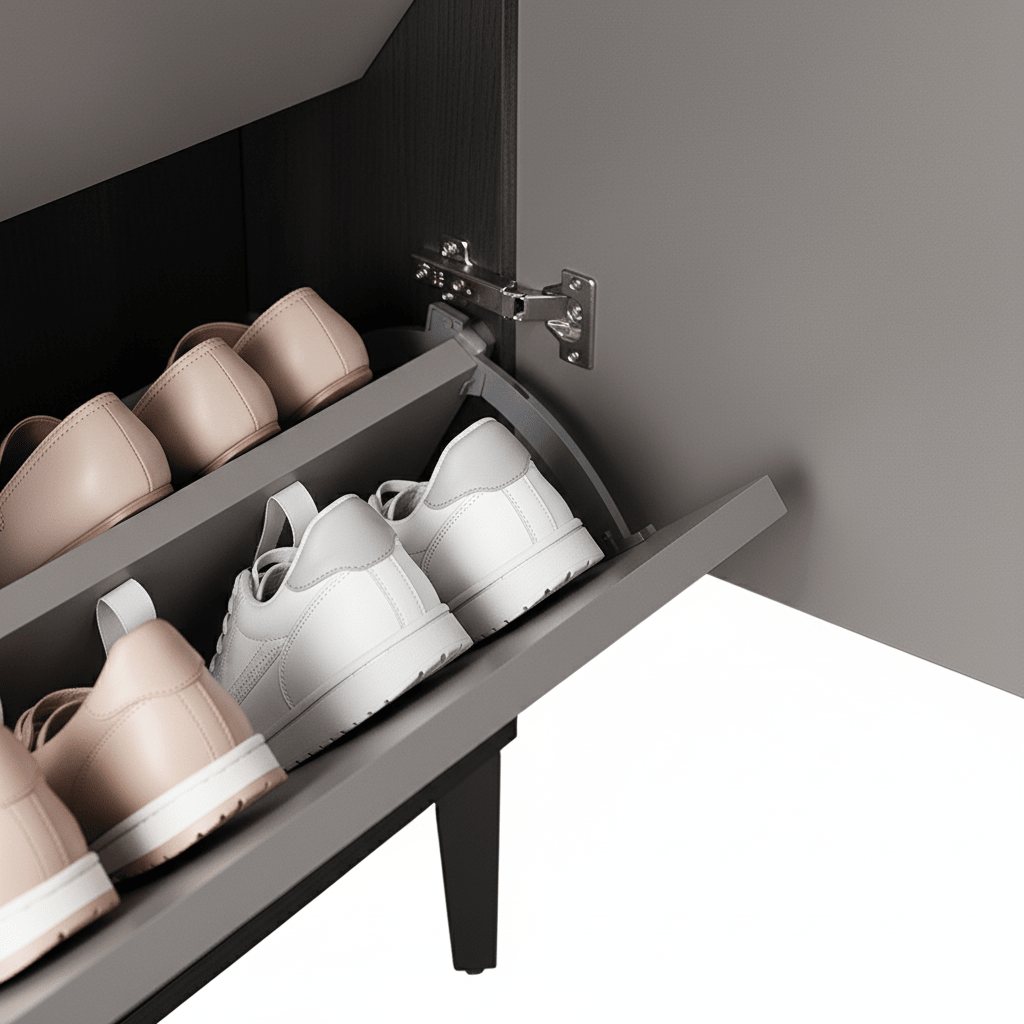 Multi - Tier Flip - Door Shoe Cabinet with Seat | خزانة أحذية متعددة الطوابق بأبواب قلابة ومقعد - M&M