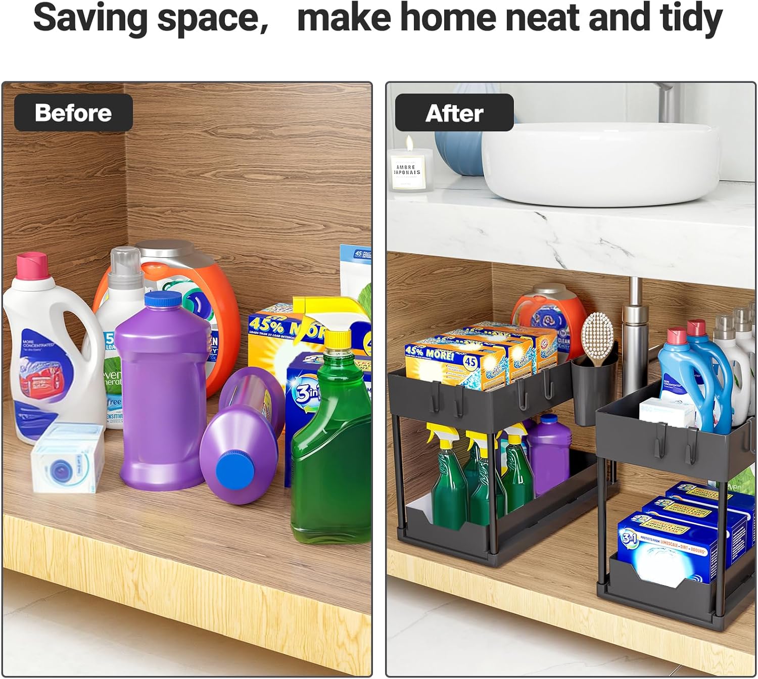 Puricon 2 Pack Under Sink Organizers and Storage Pull Out Sliding Drawer - M&M