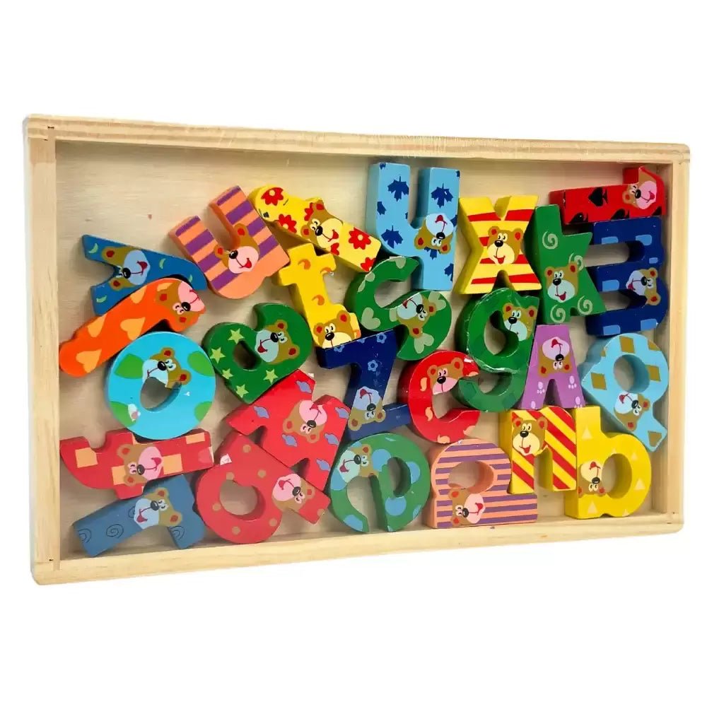 Premium Wooden Alphabet Puzzle Educational Toy for Toddlers and Kids - Multi - Color ABC Learning Blocks for Early Development, Motor Skills, and Literacy Recognition - M&M
