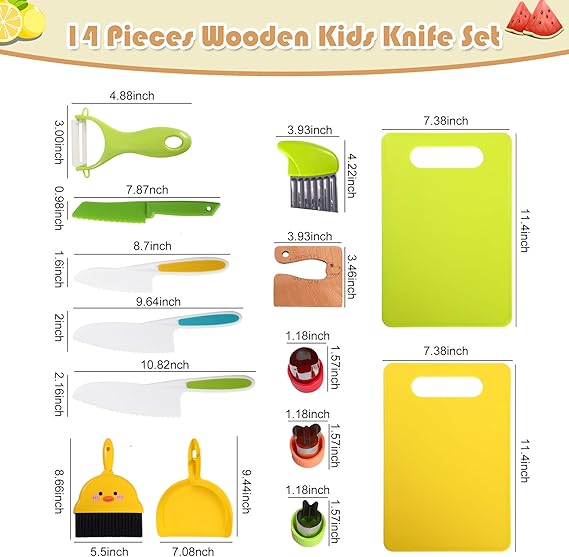 14 PC Safe Knife Kid Toddler Kitchen Set for Real Cooking - M&M