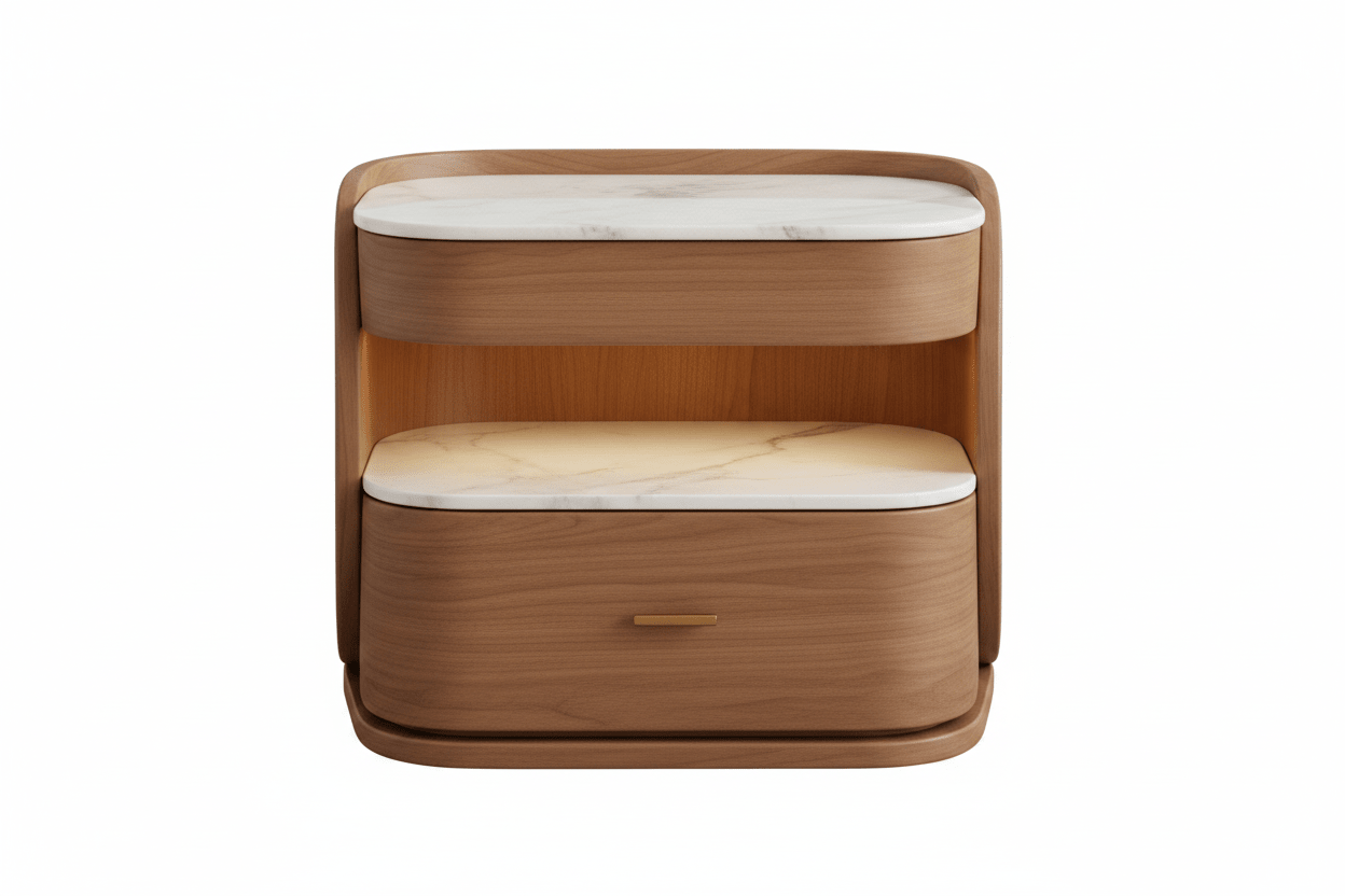 Handcrafted Marble Top Bedside Nightstand – Made to Order | Walnut & White Marble - M&M