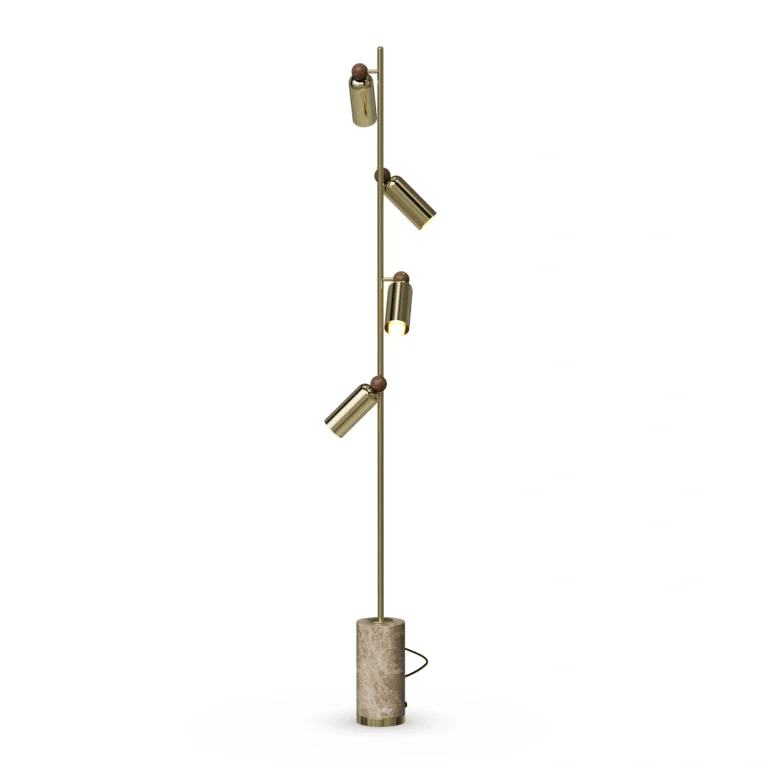 Soleil Floor Lamp – Gold Brass & Travertine Base | مصباح أرضي سوليل – نحاس ذهبي وقاعدة ترافيرتين - M&M