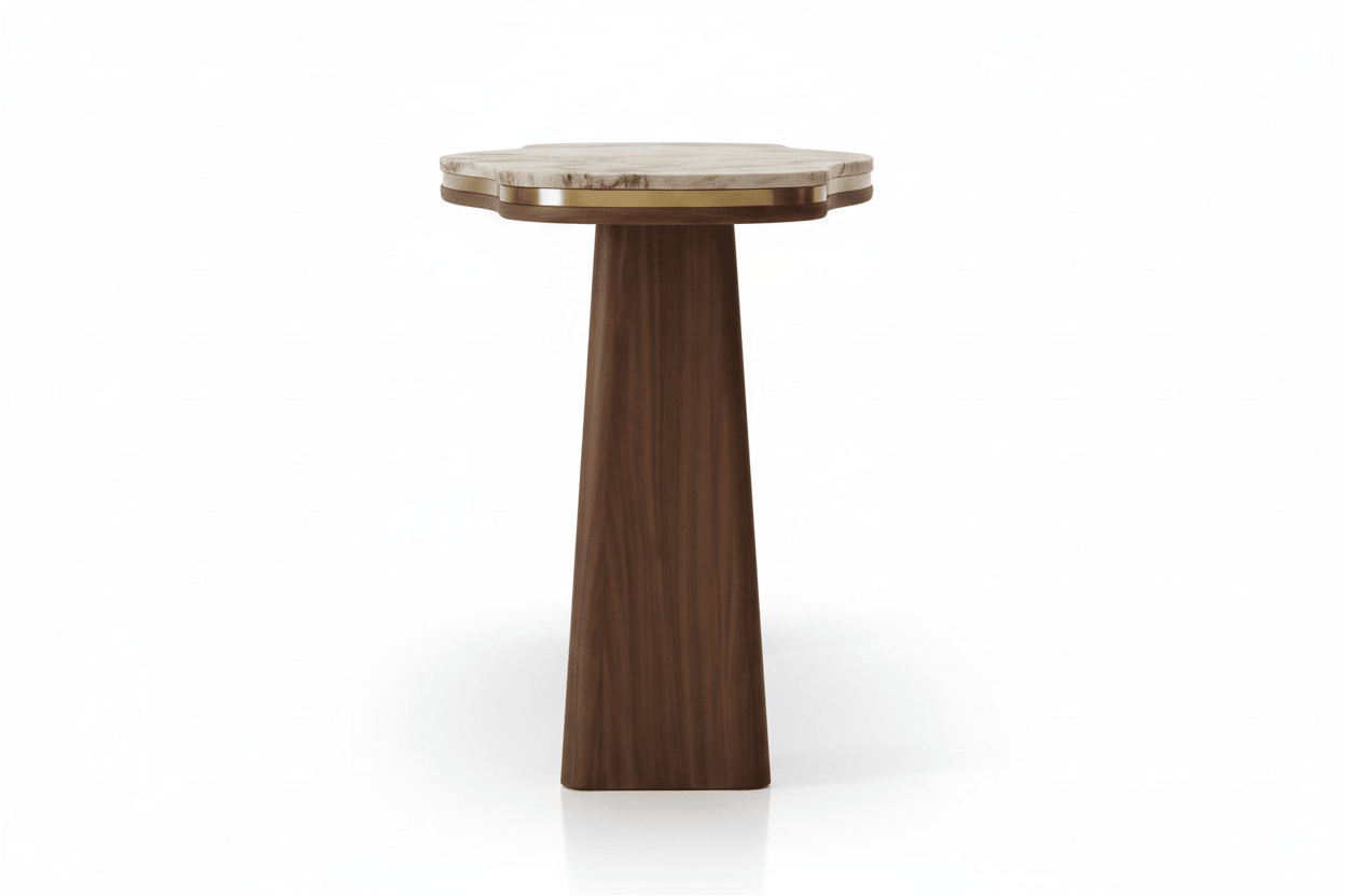Elara Console Table – Handcrafted Walnut & Gold | طاولة إيلارا – جوز وذهب مصنوعة يدوياً - M&M