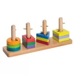 Four Geometrical Shaped Wooden Stacker Puzzle Educational Game Toy – Multi - Color - M&M