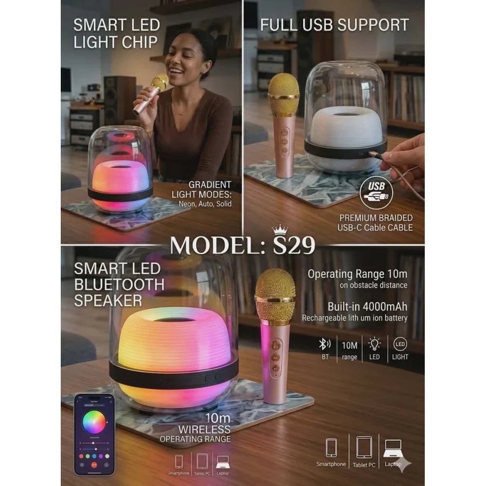 MODEL:S29 Smart Led Bluetooth Speaker & Microphone System - M&M