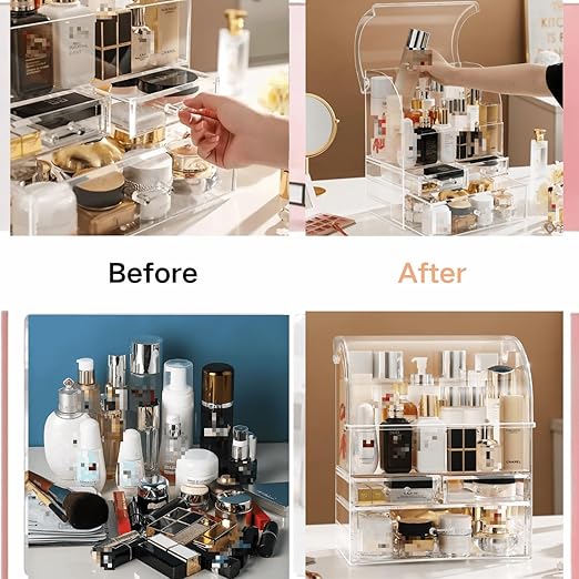 Cosmetics Storage Box, Large Clear Makeup Organizer with Waterproof - M&M