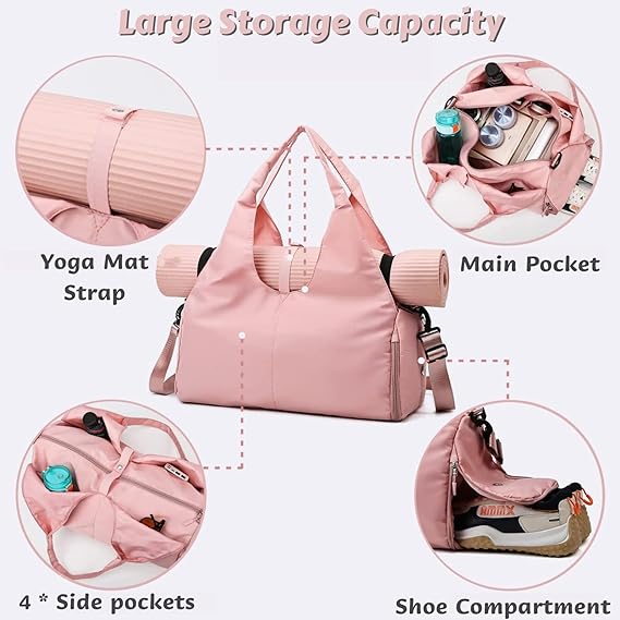 Yoga Gym Bag for Women, Gym Duffel Bag with Yoga Mat Holder & Shoe - M&M