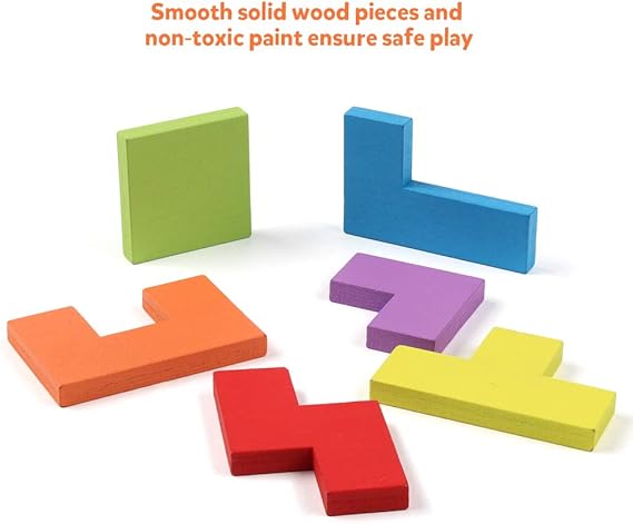 Coogam Wooden Tetris Puzzle Brain Teasers Toy Tangram Jigsaw Intelligence - M&M