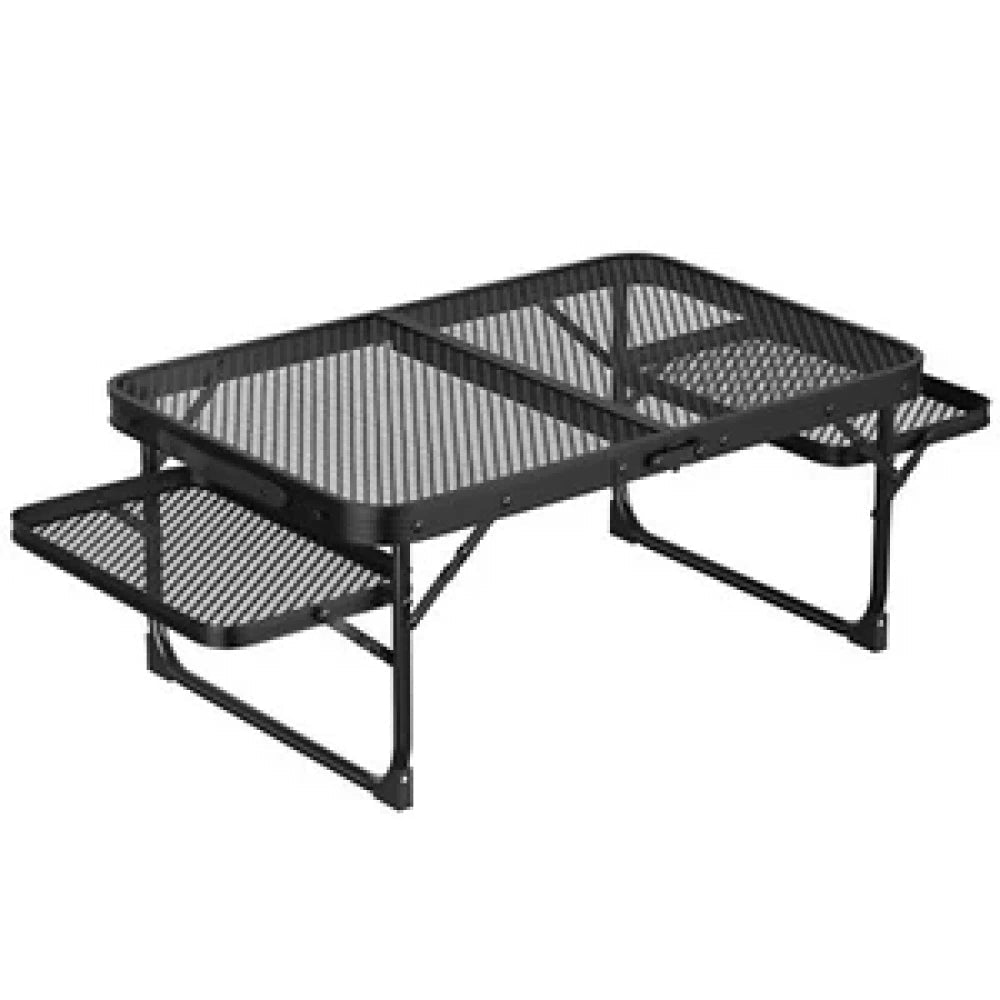 Camping Table with Wing Panels, Folding Short Picnic Table/Outdoor Table with 2 Side Panels, Sturdy Metal Low Table for Sitting, Easy Carry, Waterproof and Heat Resistant - M&M