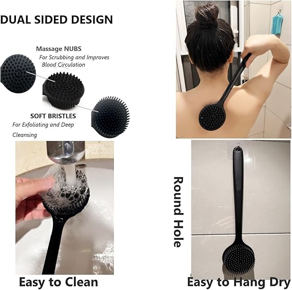 1pcs Back Scrubber for Shower Soft Silicone Bath Body Brush with Long Handle - M&M