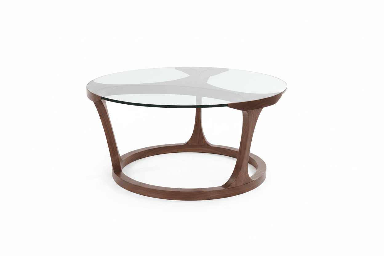 Handcrafted Glass & Walnut Sculptural Coffee Table – Made to Order | Tri - Blade Design - M&M