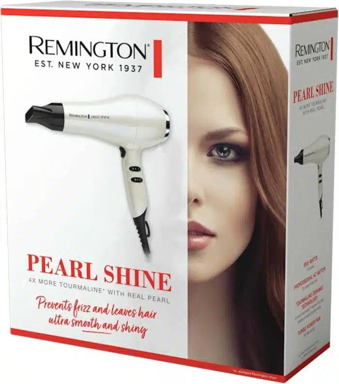 Remington Pearl Shine Hair Dryer, AC2405AU, Salon Professional Styling, 2000W (AU Plug) Turbo Power Fan for Fast Drying, Tourmaline Ceramic Technology Prevents Frizz, White - M&M
