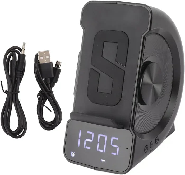 PerGar 3 in 1 Alarm Clock Radio, Digital Alarm Clock with Bluetooth Speaker, ABS Alarm Clock with Wireless Charging for Bedside,FM Radio Bluetooth Speaker with Mobile Phone Holder for Bedroom,(Black) - M&M