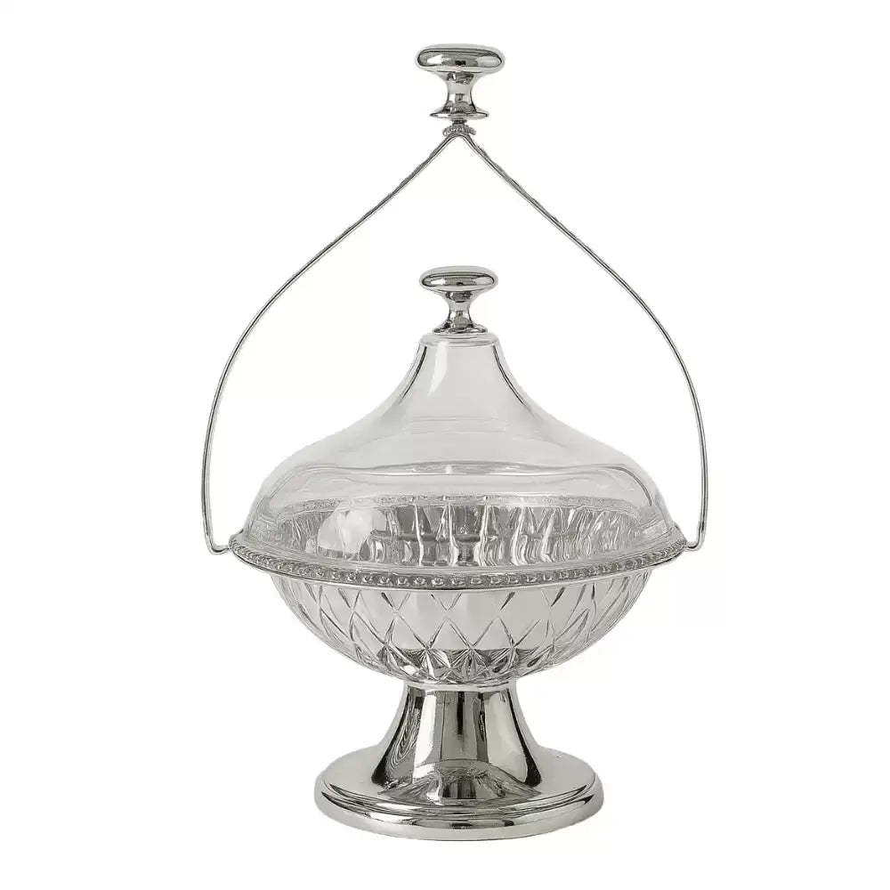 Multipurpose Silver Metal Snacks Bowl – Transparent Lid & Carry Handle – 16x15x28cm - M&M