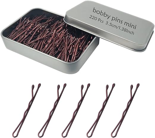 YINGFENG 220 Count Mini Wavy 1.38 Inch Bobby Pins Brown - M&M