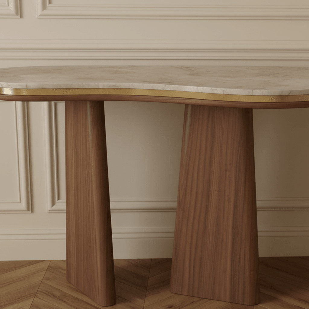 Elara Console Table – Handcrafted Walnut & Gold | طاولة إيلارا – جوز وذهب مصنوعة يدوياً - M&M