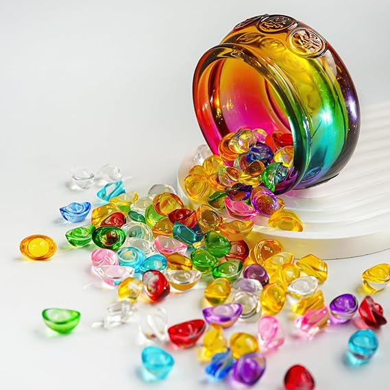 YU FENG 3’’ Colorful Crystal Glass Treasure Basin Cornucopia Bowl with - M&M