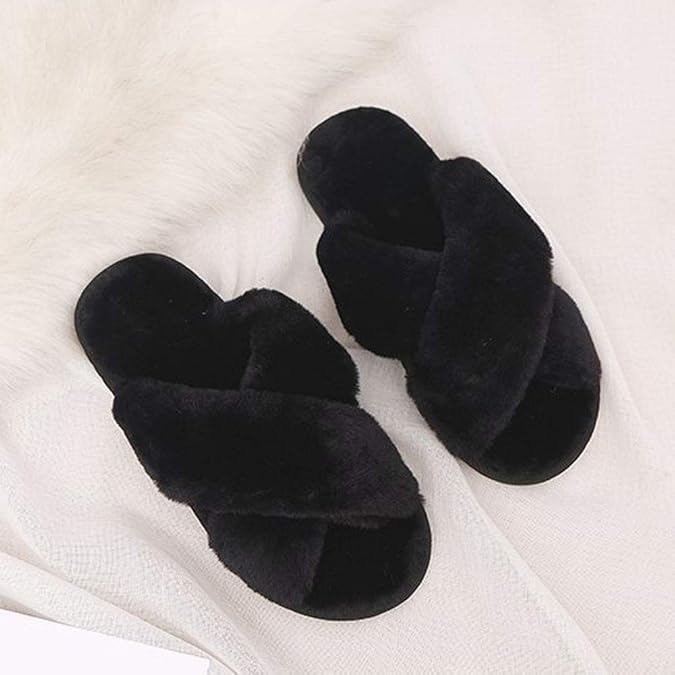 Humiwa Womens Faux Fur Slippers Warm Fussy Flip Flop House Slippers Open Toe - M&M