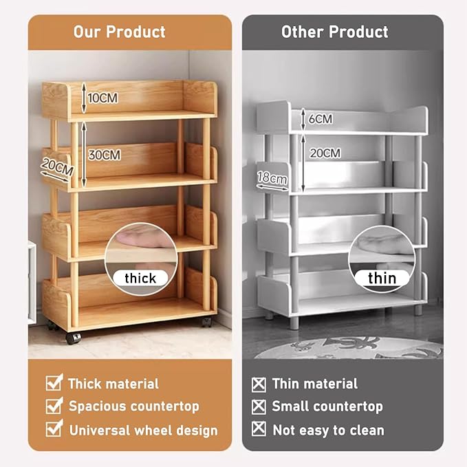 Uniface Open Bookshelf, 4 - Tier Wooden Bookcase, Freestanding Bookcase, Book - M&M
