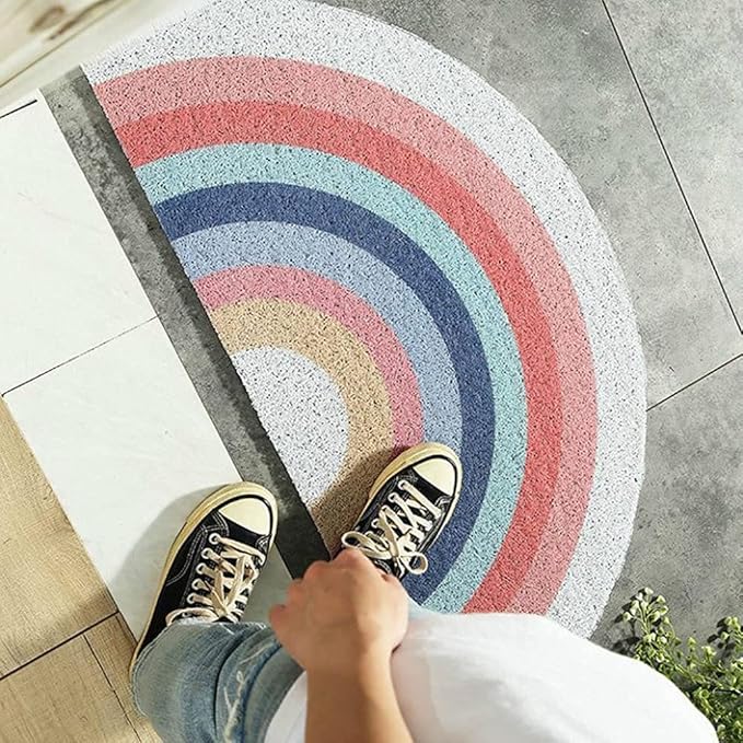 Zeeinx Welcome Door Mat Half Round Area Rug Cute rainbow pattern Door Mat - M&M