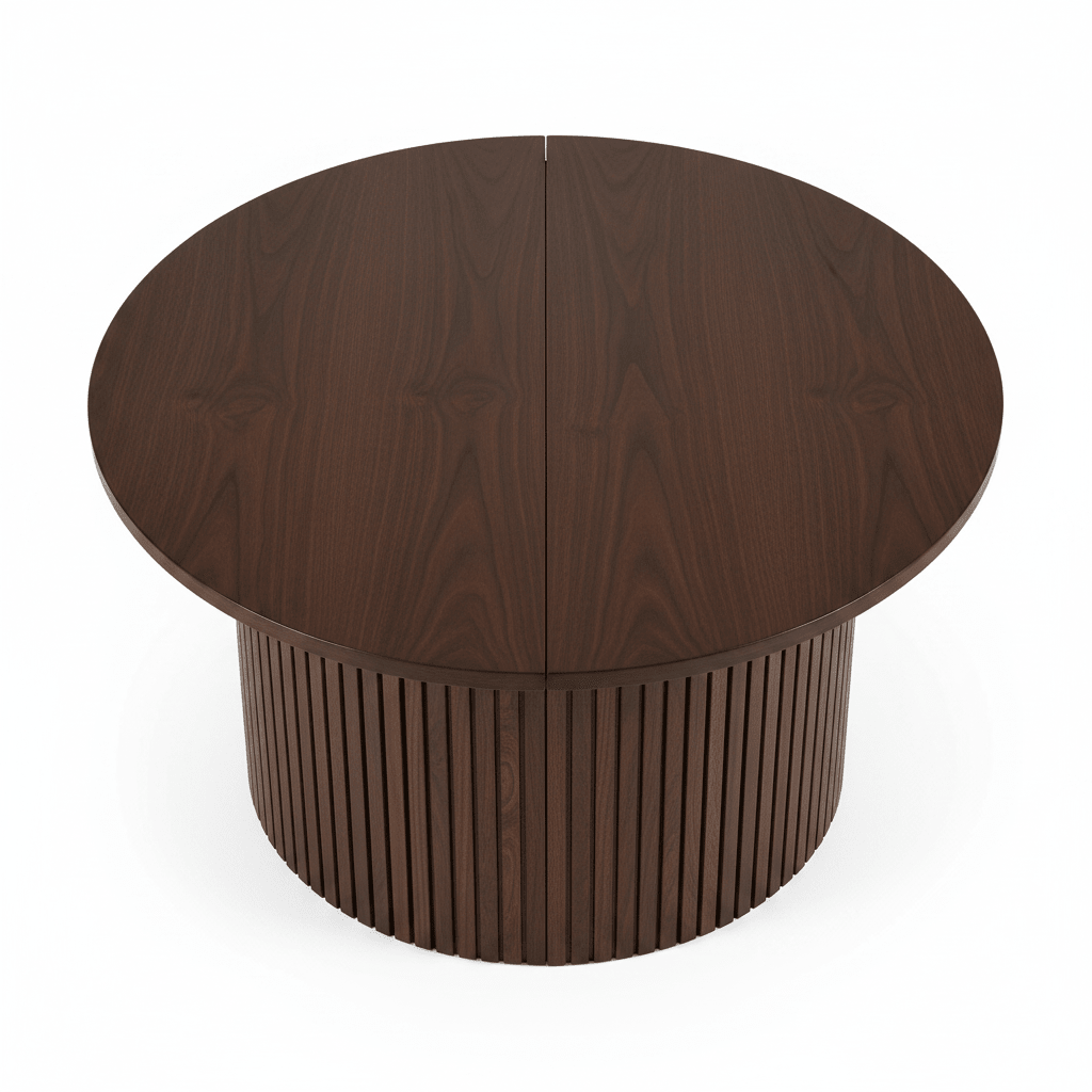 Round Fluted Coffee Table – Dark Walnut with Split - Top Lid | طاولة قهوة دائرية مخدّدة – جوز داكن بغطاء منفصل - M&M