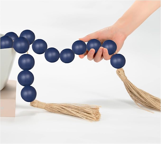 OMISHE Extra Large Wood Bead Garland in Navy Blue with 1.6" Diameter Wooden - M&M