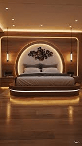 Handcrafted Arch LED Platform Bed – Made to Order | Luxury Walnut Headboard with Floral Art | سرير منصة LED بقوس مصنوع يدوياً – حسب الطلب - M&M