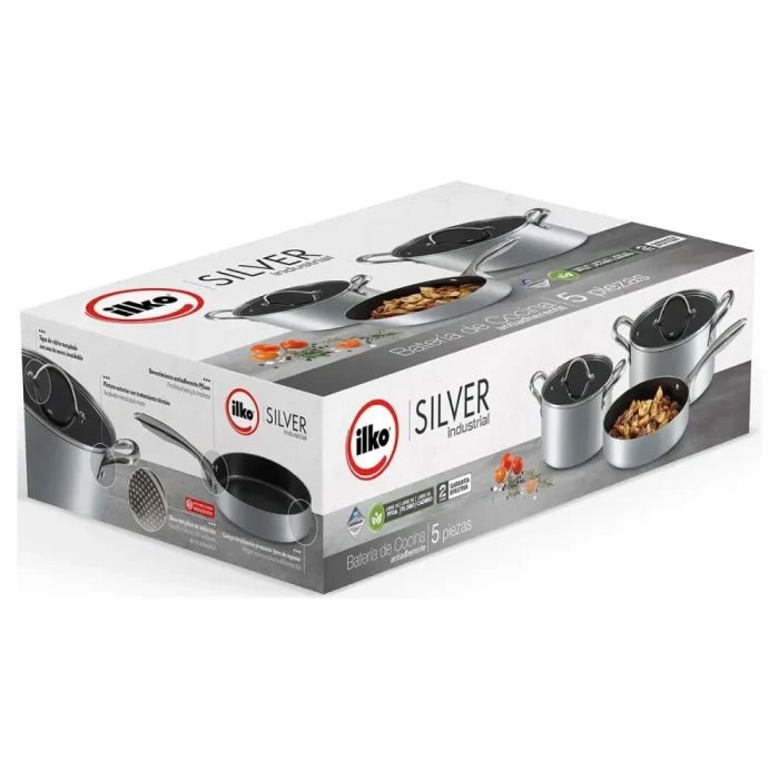 Ilko 5 Piece Silver Industrial Non - Stick Stainless Steel Cookware Set, Gray - M&M