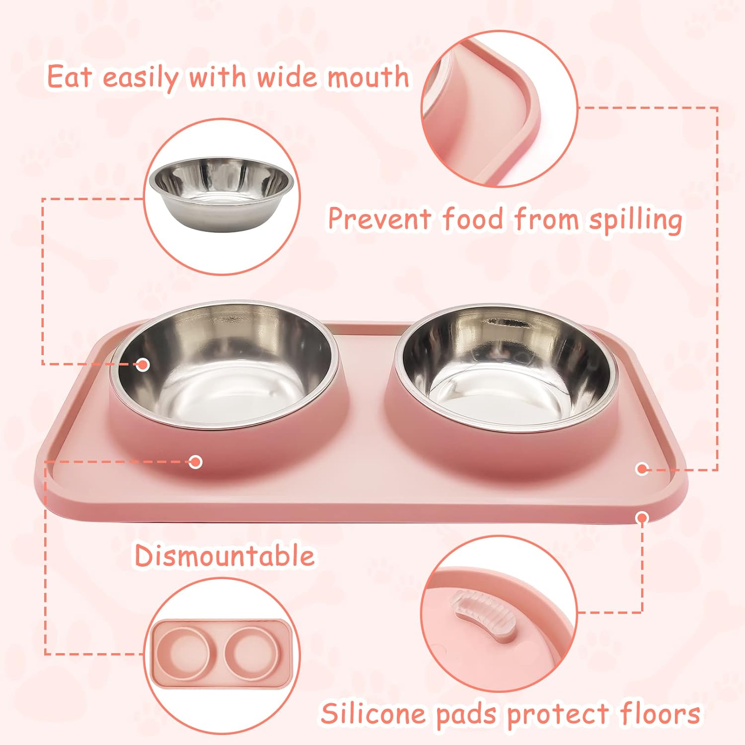 BNOSDM Double Dog Food Bowls Stainless Steel Dog Food and Water Bowls with - M&M