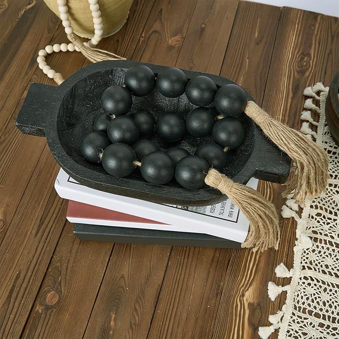 OMISHE Large Wood Bead Garland Black With 1.6" Diameter Wooden Beads and Tassels - M&M