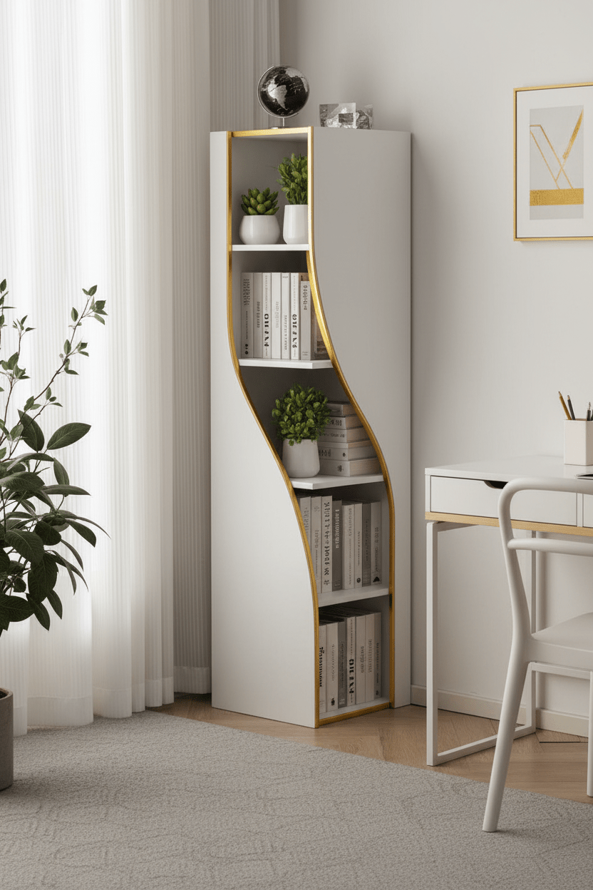Handcrafted S - Wave Tall Bookcase – Made to Order | Walnut with White Accent - M&M