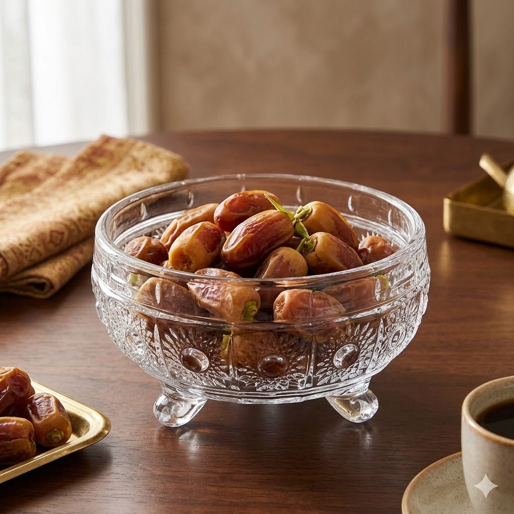 Thick Glass Footed Serving Bowl with Engraved Pattern – Clear – 17cm Diameter - M&M