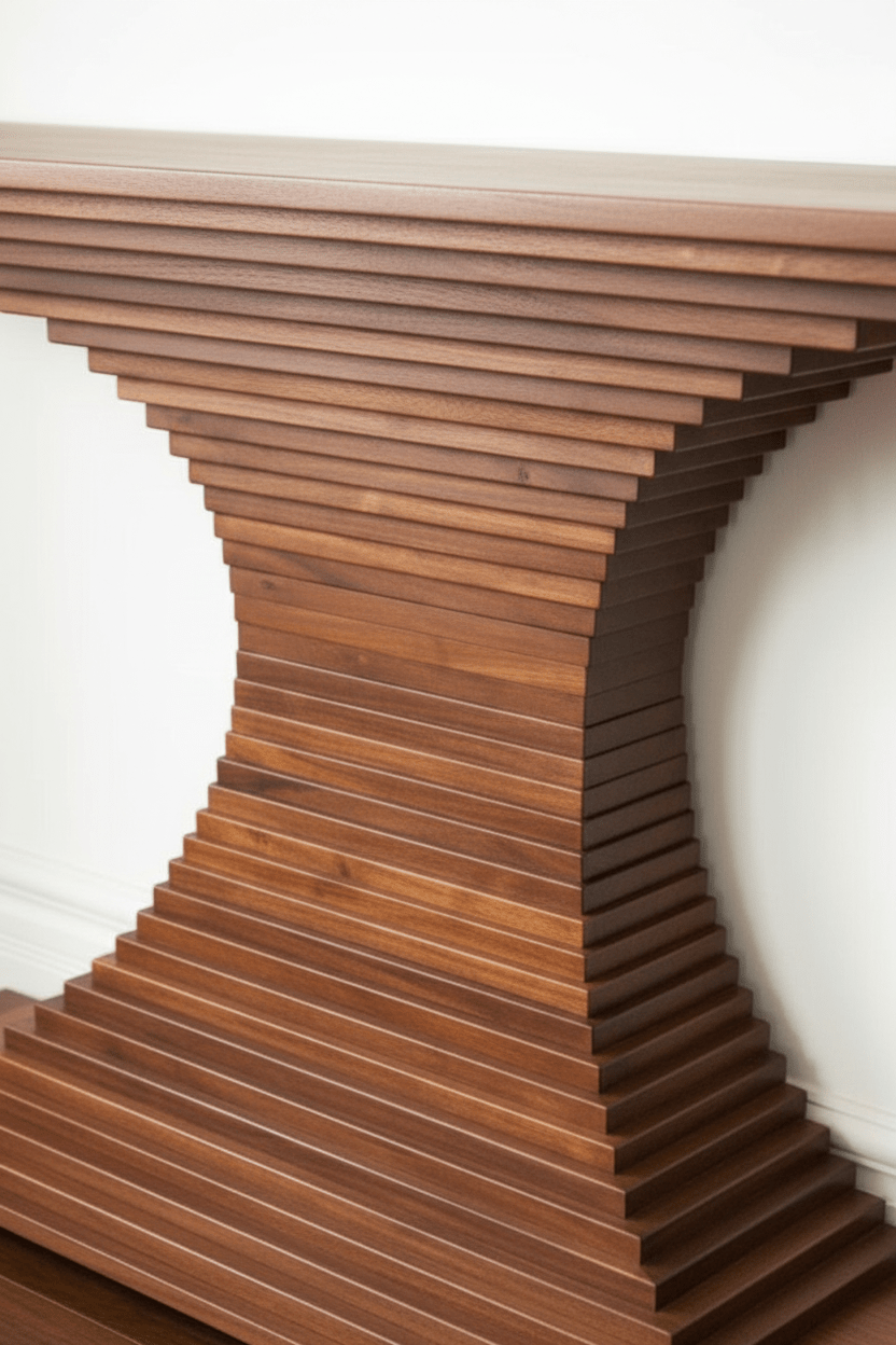 Ribbed Hourglass Console Table – Handcrafted Solid Wood | طاولة كونسول ساعة رملية مضلعة – خشب صلب مصنوع يدوياً - M&M