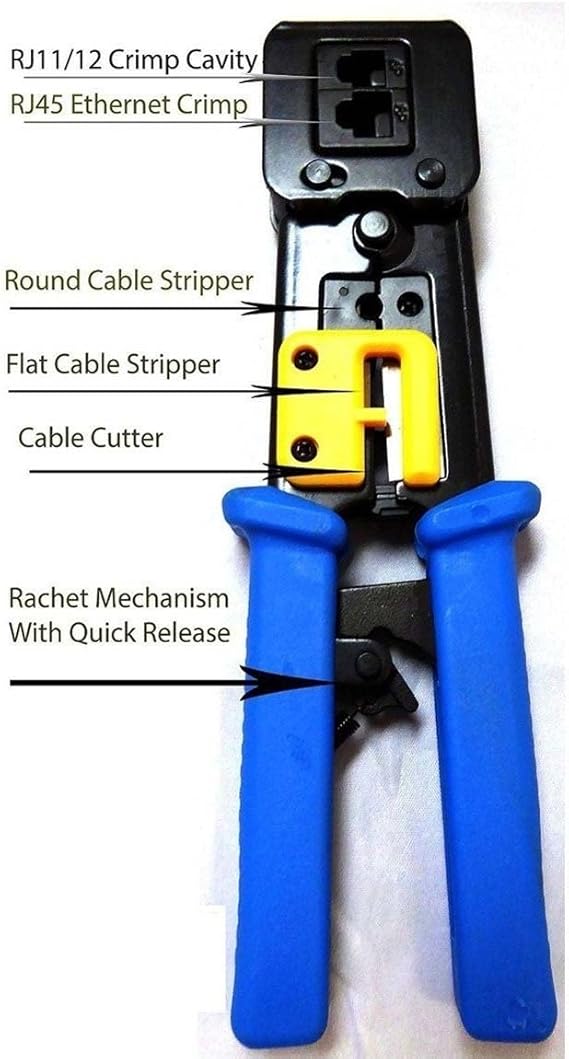 All - in - One Crimper for Pass - Through/EZ/Legacy RJ11/RJ12/RJ45 connectors - M&M