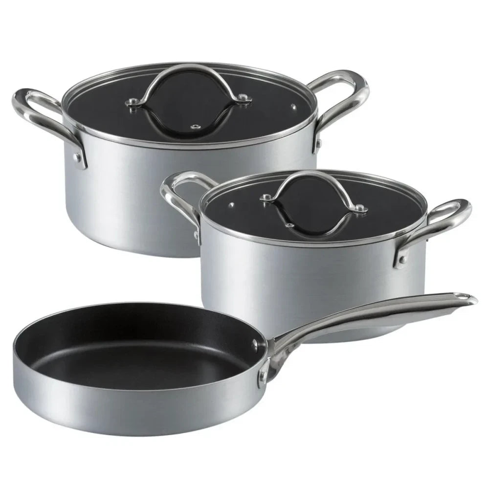 Ilko 5 Piece Silver Industrial Non - Stick Stainless Steel Cookware Set, Gray - M&M