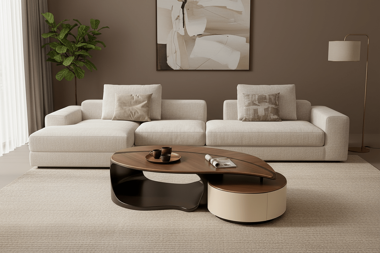 Organic Sculptural Coffee Table – Walnut & Ivory | طاولة قهوة منحوتة عضوية – جوز الهند والعاجي - M&M