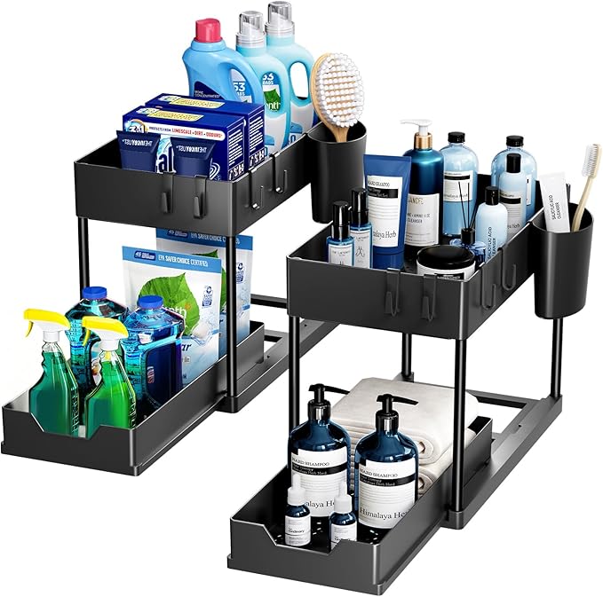 Puricon 2 Pack Under Sink Organizers and Storage Pull Out Sliding Drawer - M&M