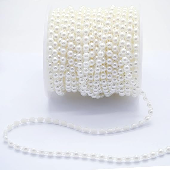 6mm Half Pearl Garland 27yards Artificial Pearl Bead Chain Trim Strands Roll - M&M