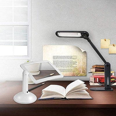 Portable Desk Magnifying Glass with 2 Ultra-Bright LED Lights & 3x Zoom – Hands-Free Desktop Magnifier with 360° Rotating Stand for Reading, Crafts, Electronics Repair & Embroidery