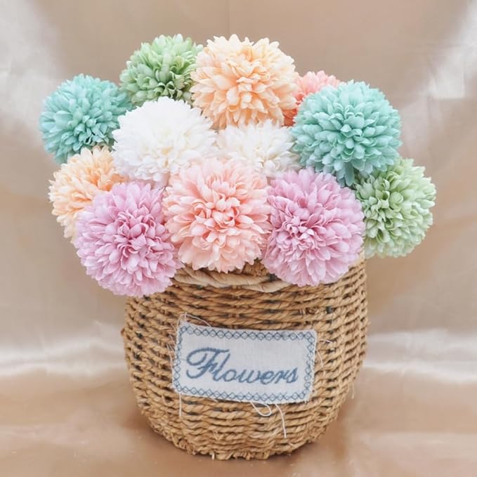 Artificial Chrysanthemum Ball Flowers Bouquet 10pcs Present for Important - M&M