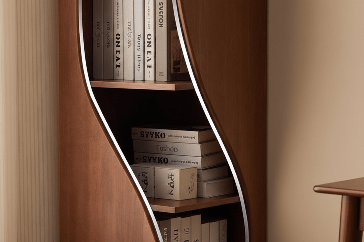 Handcrafted S - Wave Tall Bookcase – Made to Order | Walnut with White Accent - M&M